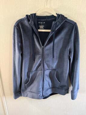 Emily B Blue Velour Zip Up Hoodie Y2K Track Jacket Size Small